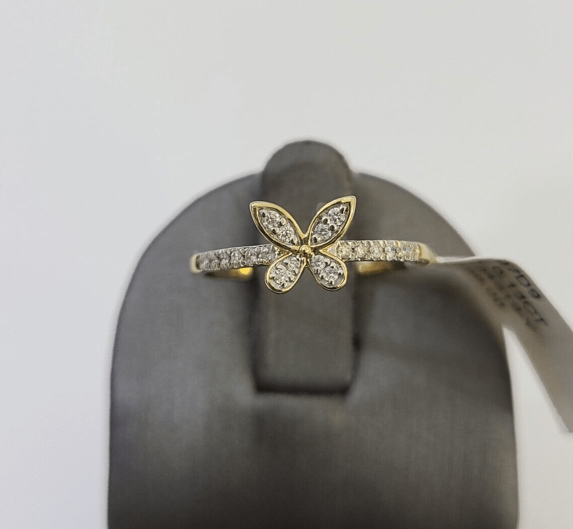 Real 10k Diamond Ladies Ring Butterfly Yellow Gold Women Casual Genuine - GoldenlinQ
